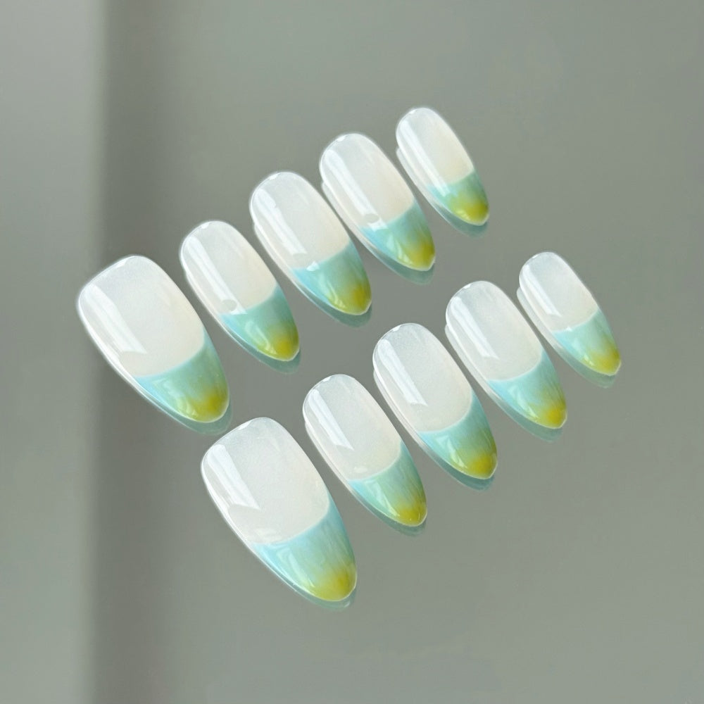 Milky French Ombré Nails with Seafoam Tips - Summer Dream Collection