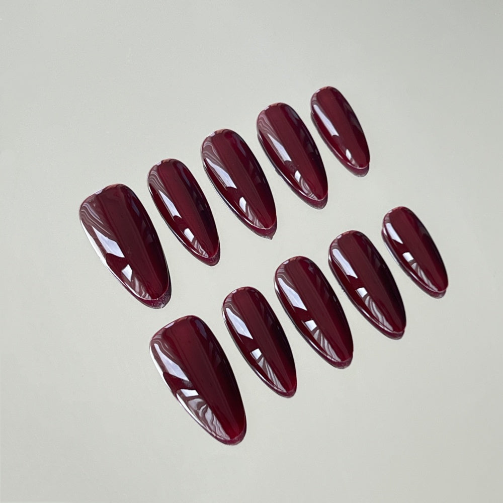 Handmade Crimson Press-On Nails - Date Night & Party Queen Set