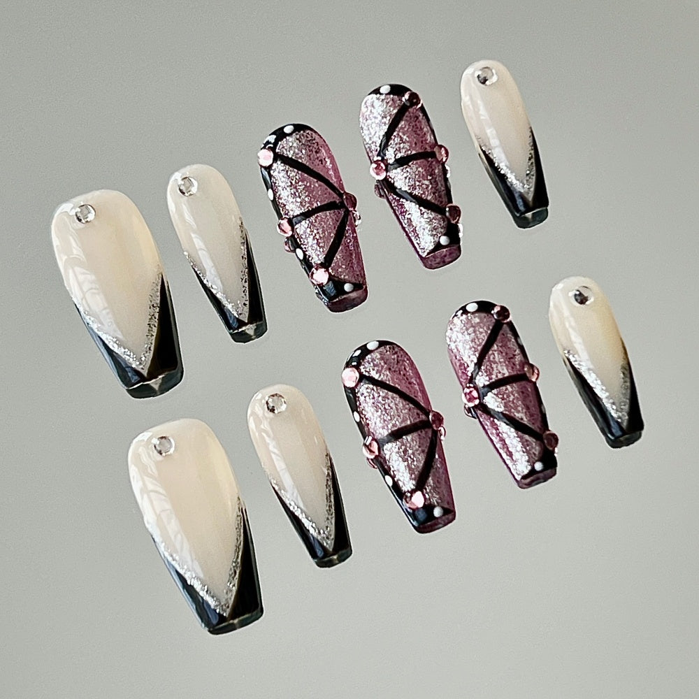 Classic Milky French Tip Press-On Nails - Crystal Rhinestone Accents