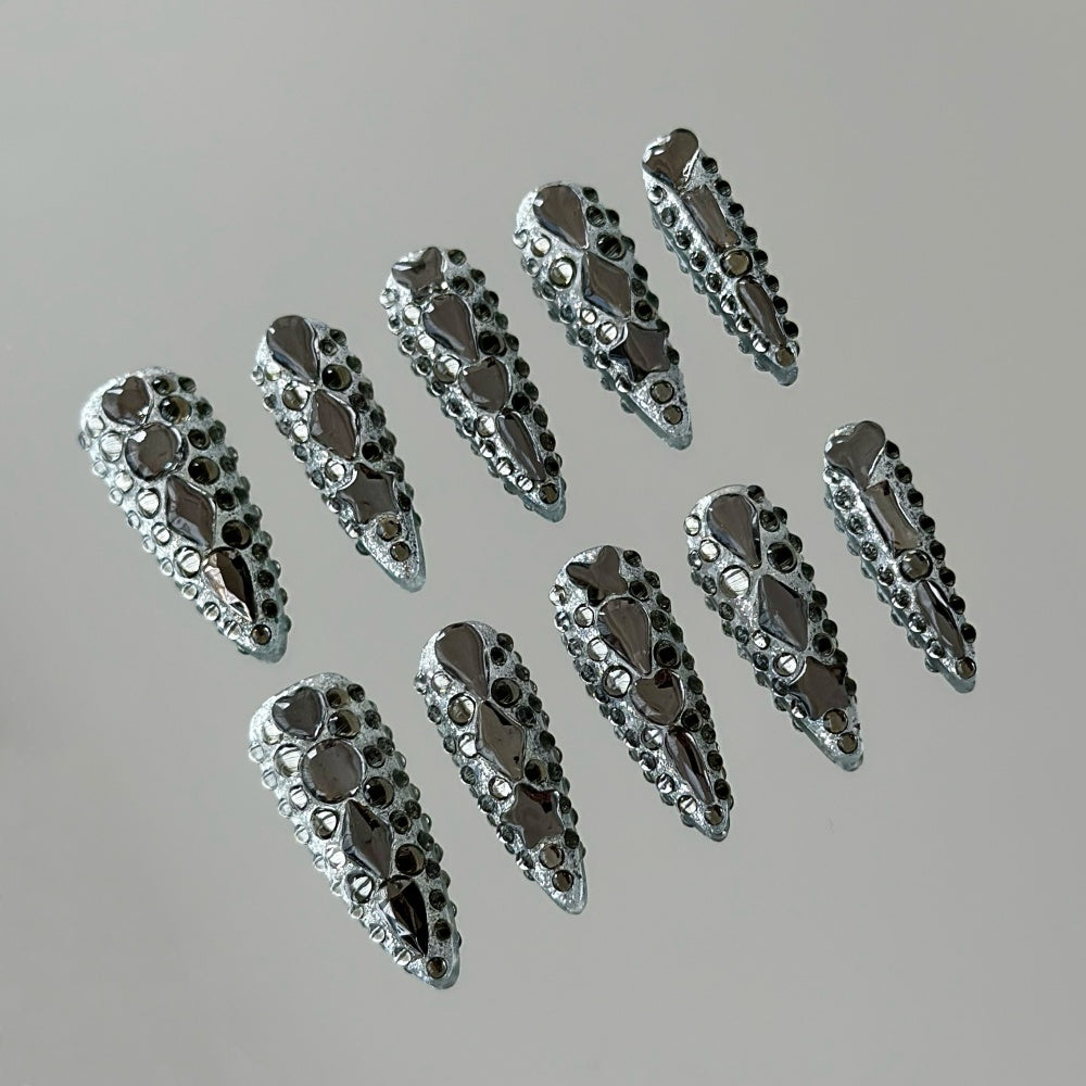 Handmade Full-Cover Bling Nails - Baddie Crystal Armor Set