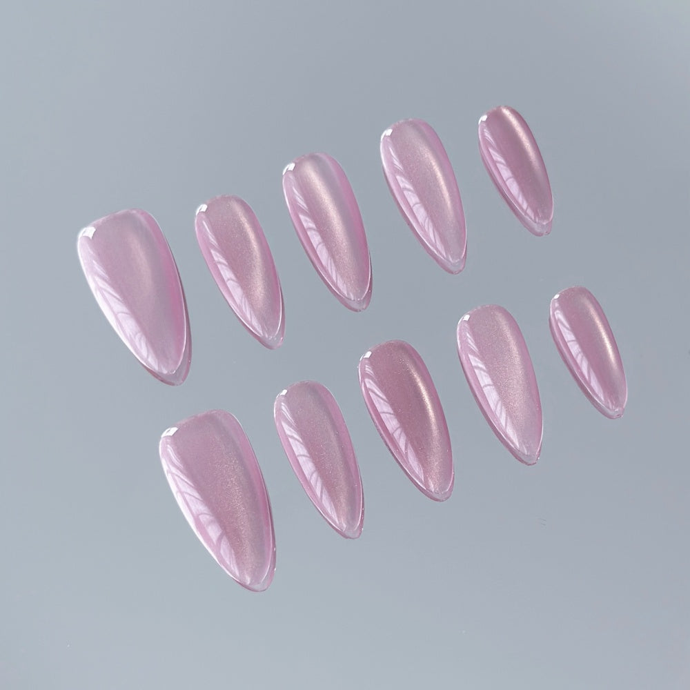Classic Pink Cat-Eye Nails -  3D Satin Sheen & Aurora Borealis