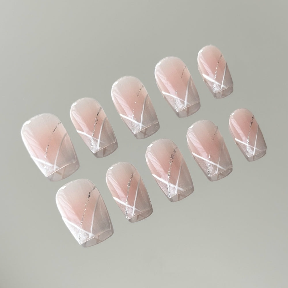 Luxury French Cat Eye Blush Nails – Hand-Pressed 3D Glow Press-Ons