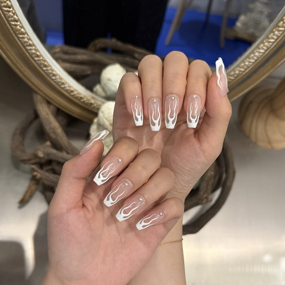 Custom Hand-Drawn Flame Nails | Asymmetric Press-Ons with Attitude