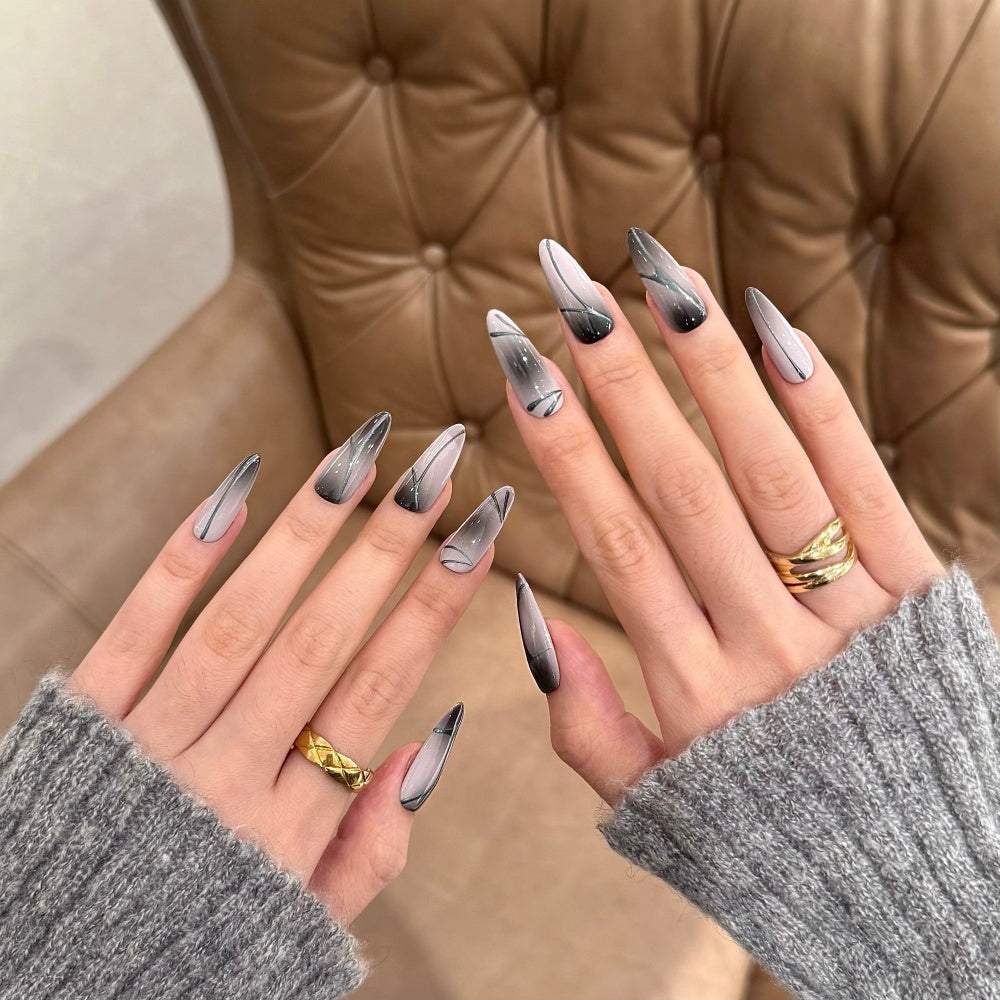 Luxe Ombré Press-On Nails - Hand-Painted Metallic Strokes & Edgy Glam