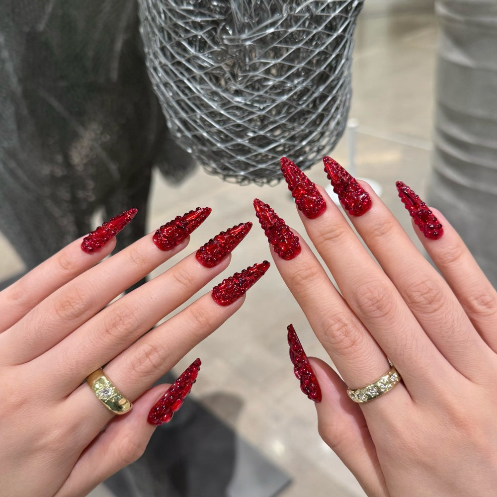 Vampire Red Crystal Press-Ons - 100% Handcrafted Dazzling Tips