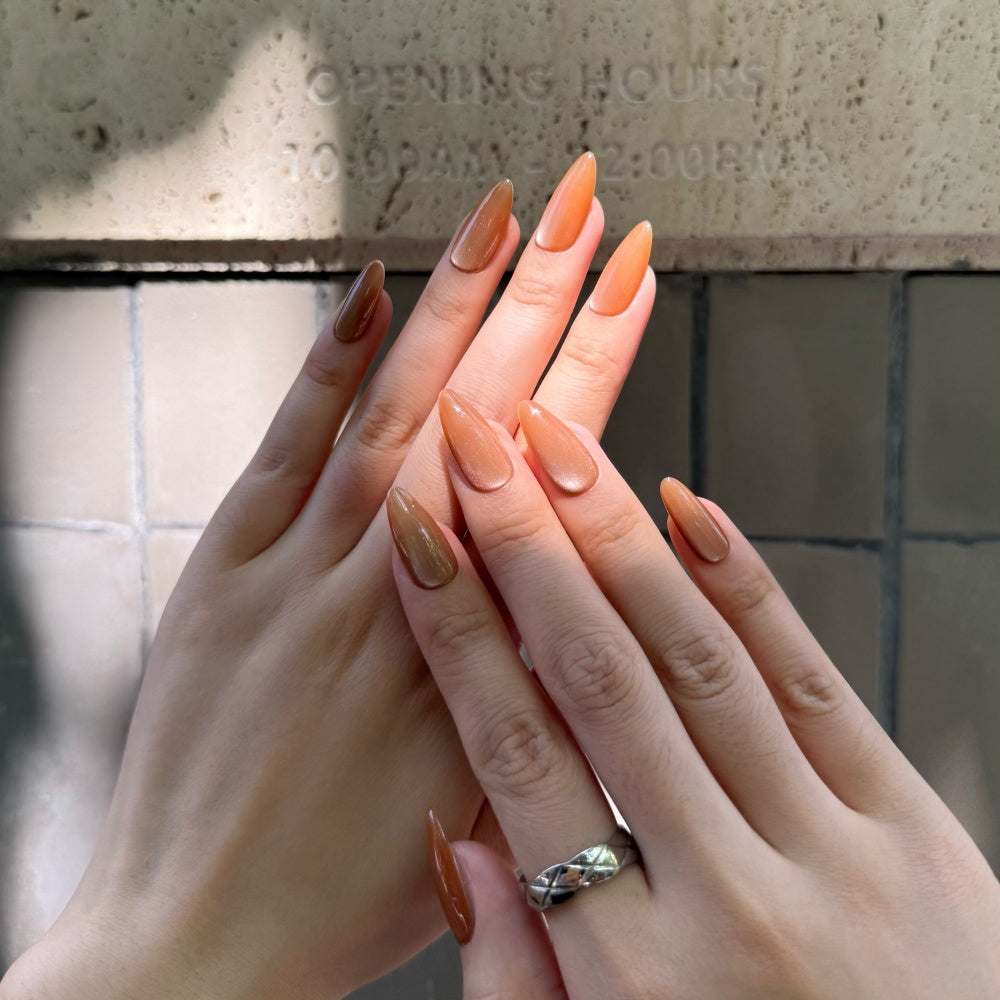 Caramel Cat Eye Press-On Nails – Magnetic Glam Fake Nails