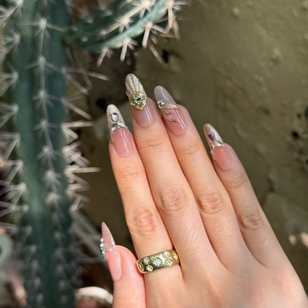 Underwater Fantasy Fake Nails- Hand-Painted Foam Waves & Diamond Fish Scales