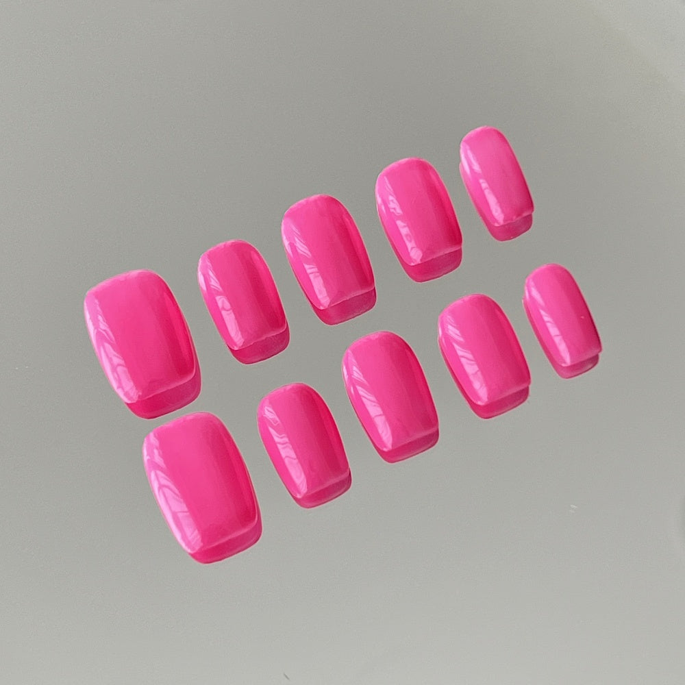 Neon Pink Candy Short Press-On Nails - Y2K Baddie Mini Tips