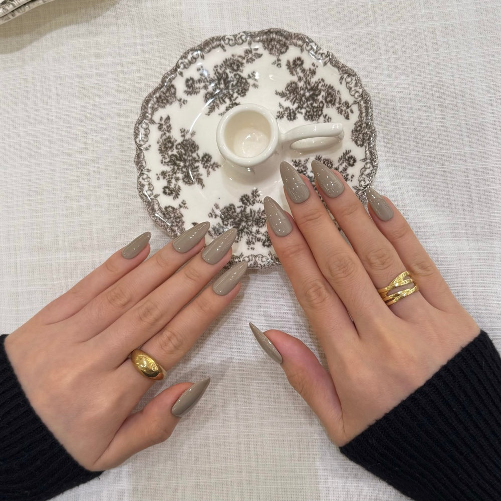 Stone Grey Press-On Nails - Minimalist Satin Luxury