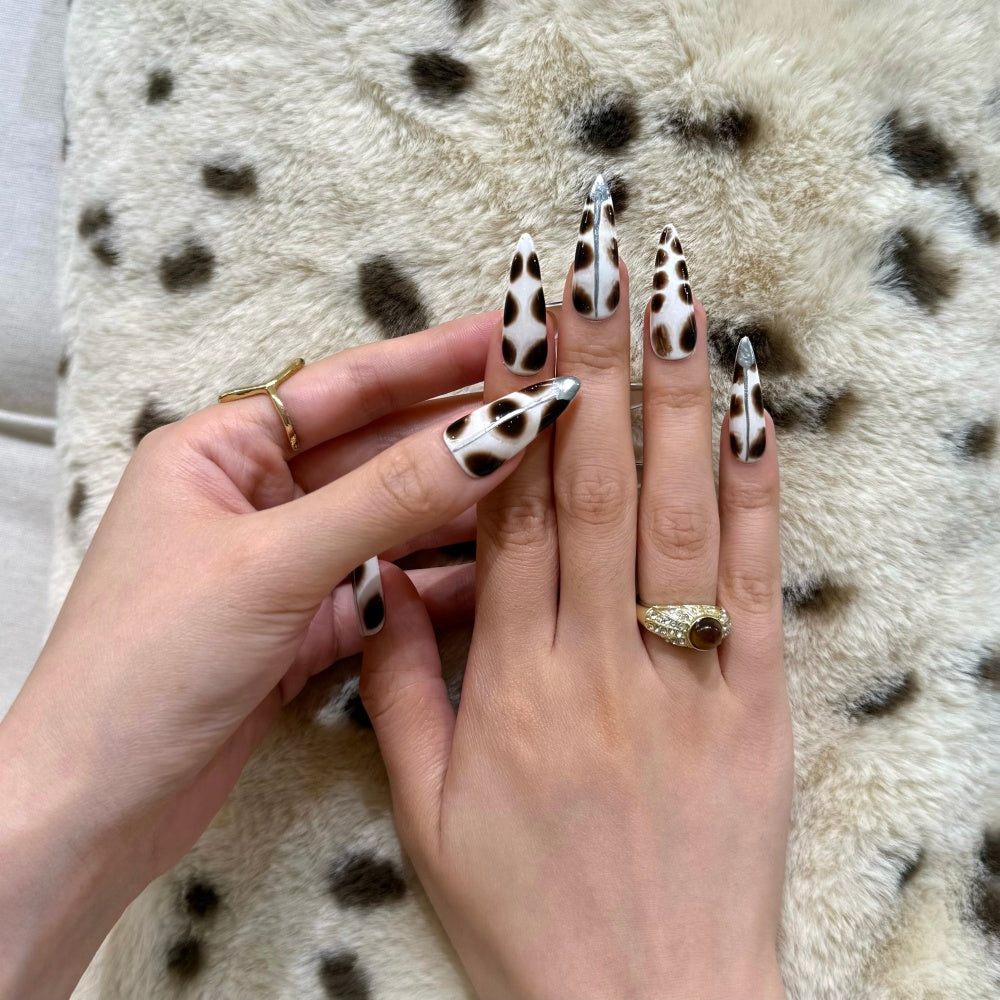 Gothic Nails with Silver Metal Lines - Demonic Flower Art Almond Shape
