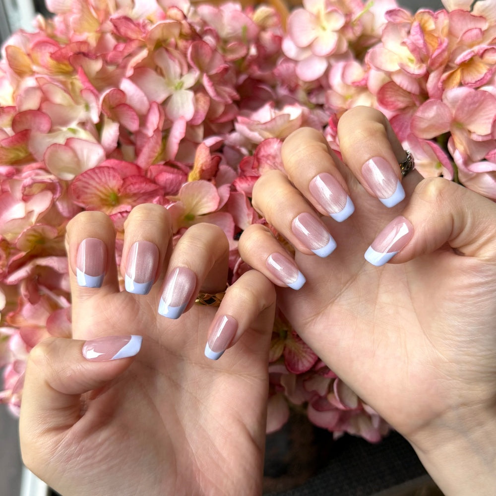 Glamorous French Manicure - Dual Magnetic Cat Eye Effect
