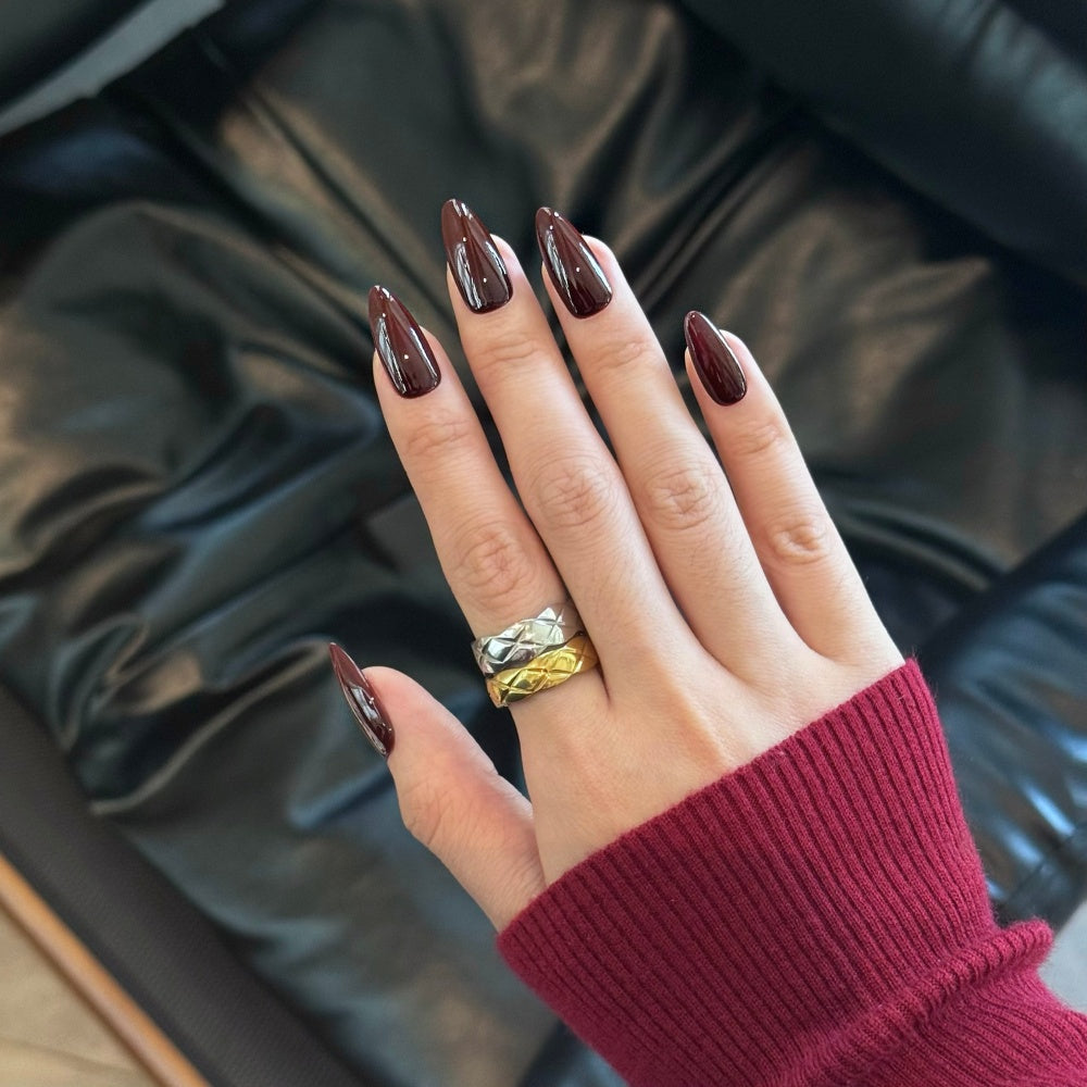 Handmade Crimson Press-On Nails - Date Night & Party Queen Set