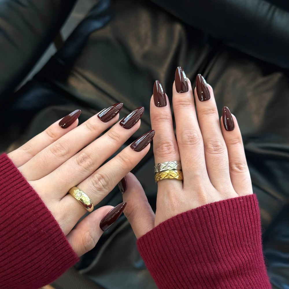 Handmade Crimson Press-On Nails - Date Night & Party Queen Set