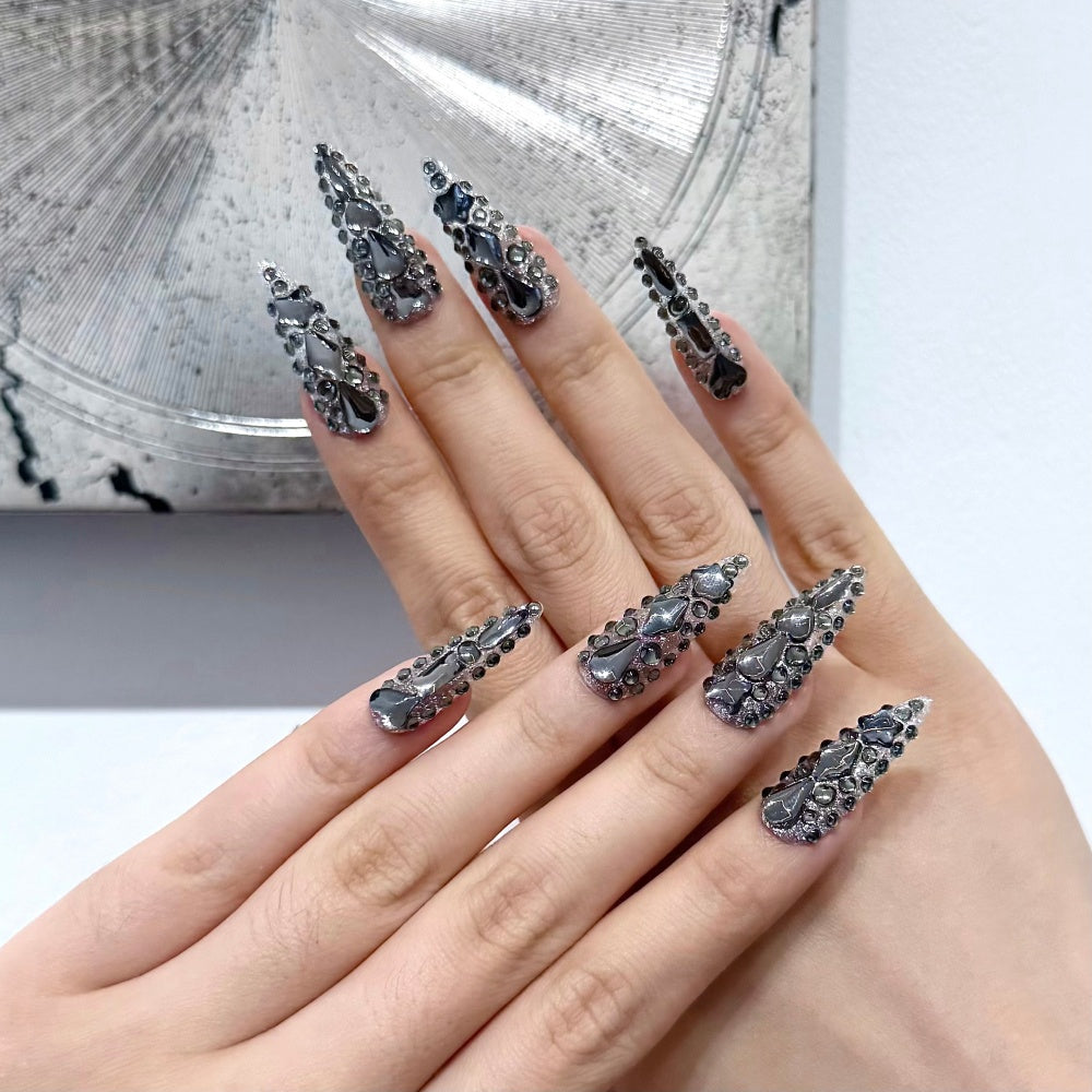 Handmade Full-Cover Bling Nails - Baddie Crystal Armor Set