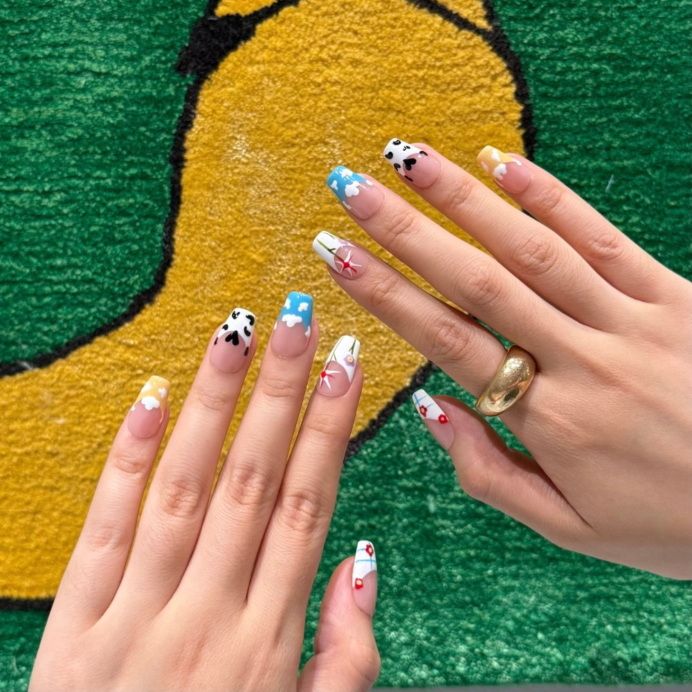 Viral Kawaii Cloud Nails | Dreamy Hand-Drawn Floral Design