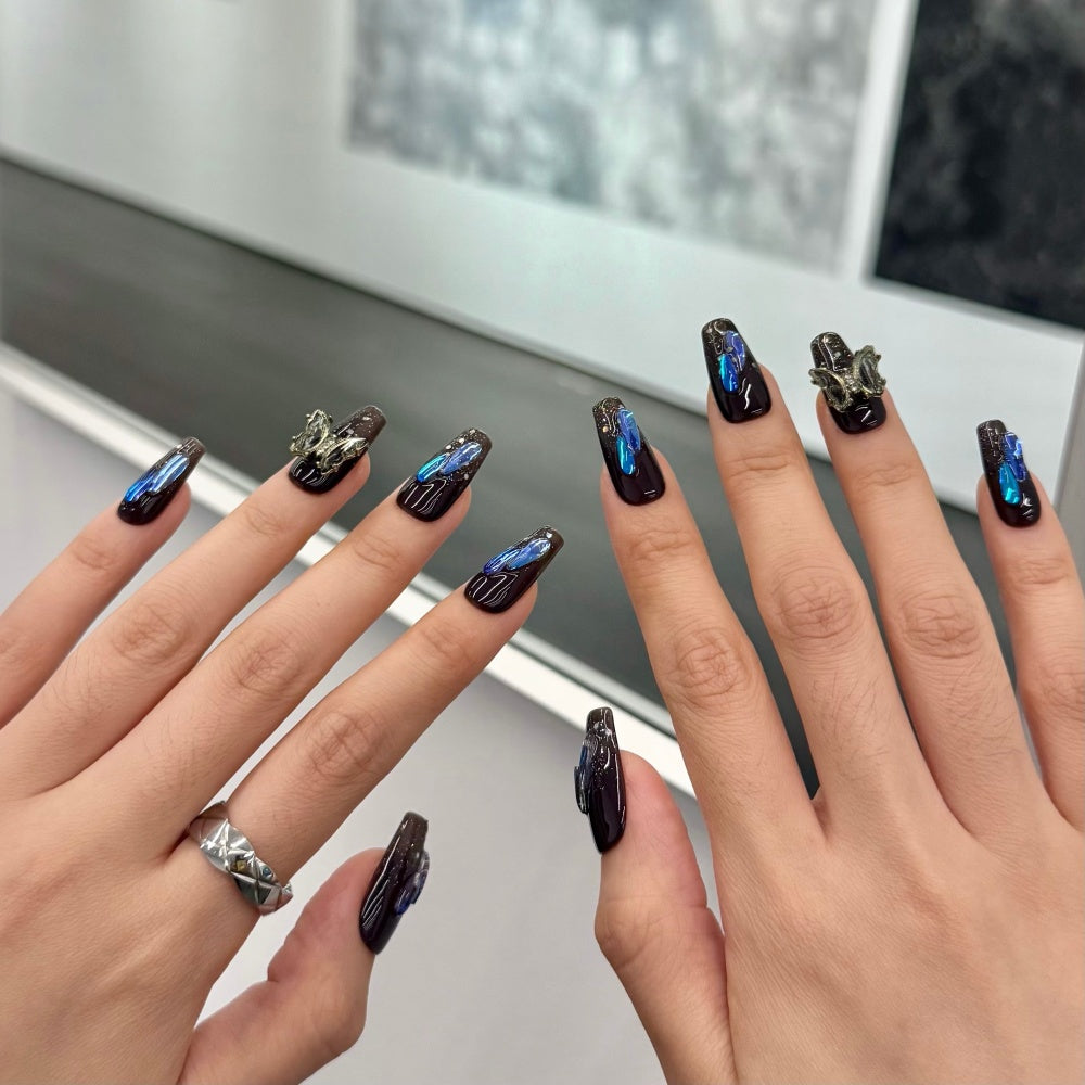 Devil's Butterfly Nails - Obsidian Aurora & Diamond Wing Glow