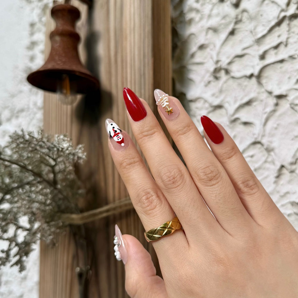 Hand-Painted Christmas Nails - Jolly Snowman & Glowing Tree Designs