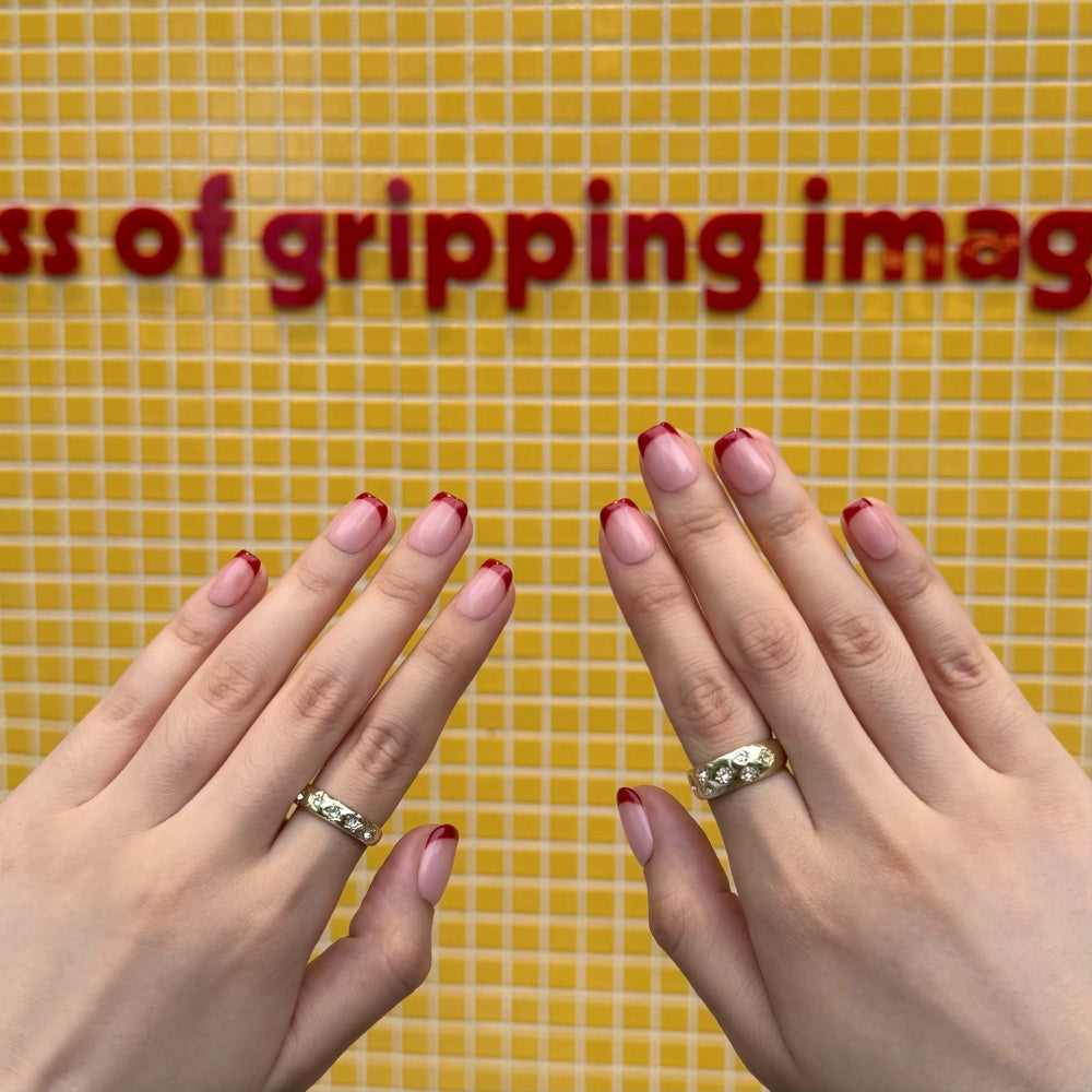 Retro Rouge Fake Nails - Bite-Sized French Tips & Patent Leather Gloss