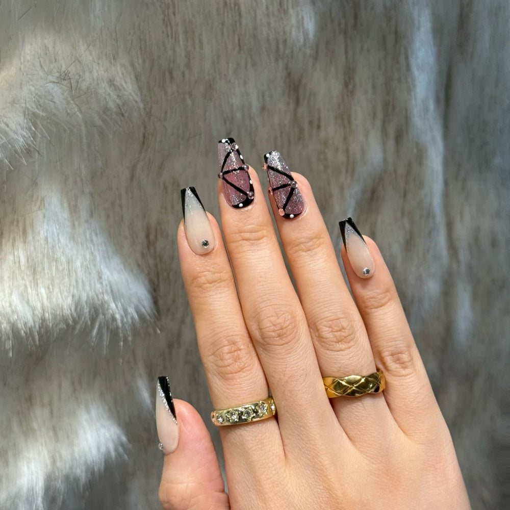 Classic Milky French Tip Press-On Nails - Crystal Rhinestone Accents