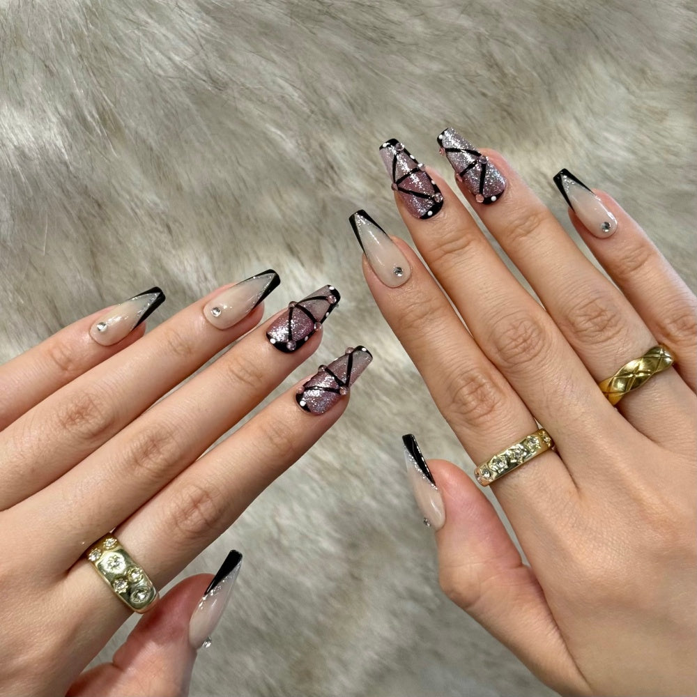 Classic Milky French Tip Press-On Nails - Crystal Rhinestone Accents