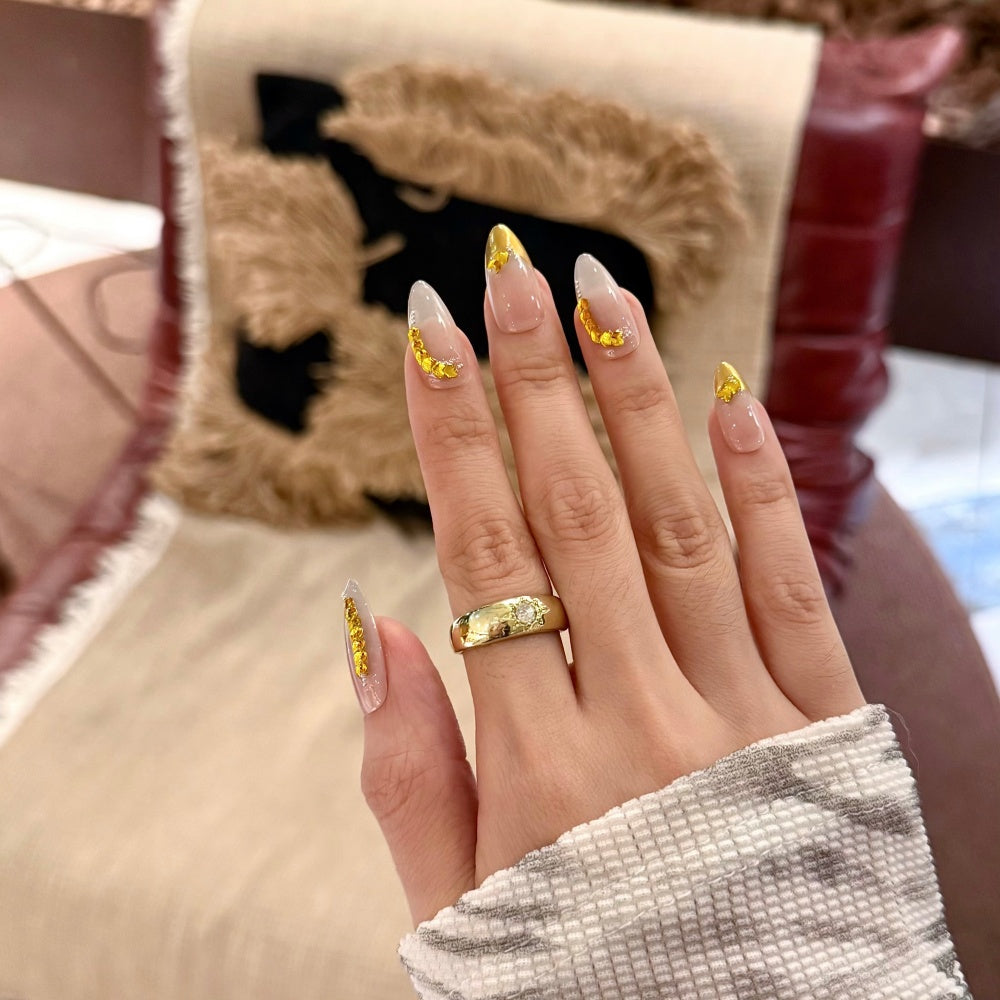 Gilded French Manicure Set - 3D Golden Wheat & Diamond Accents
