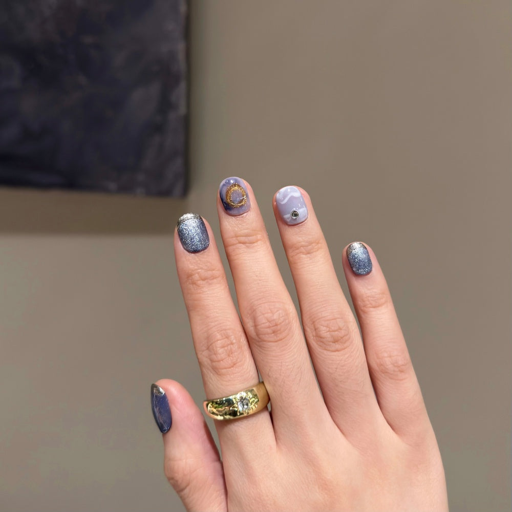 Dreamy Blue Ombré Cat-Eye Nails - 3D Cloud Carvings & Mini Tips