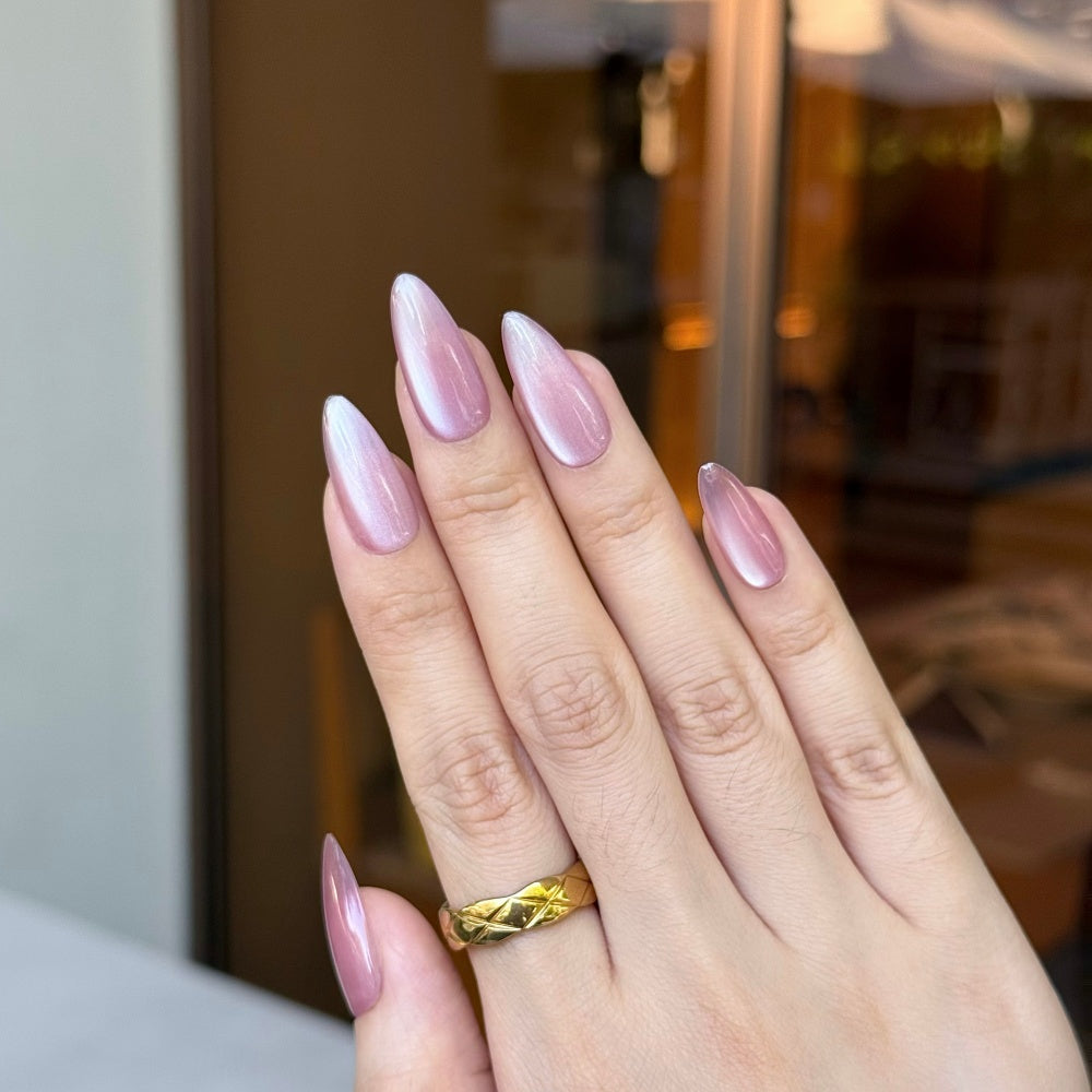 Classic Pink Cat-Eye Nails -  3D Satin Sheen & Aurora Borealis