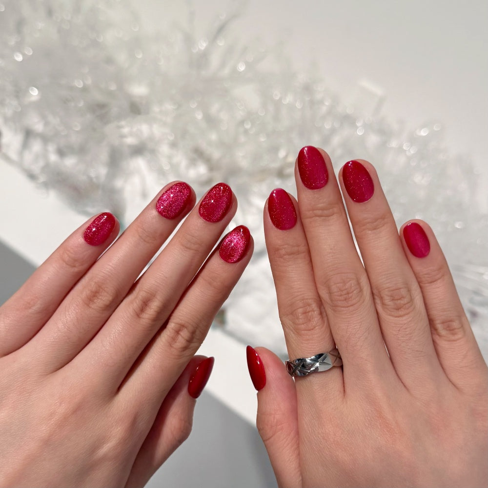 Classic Red Cat-Eye Nails -Swarovski Shattered Light Effect