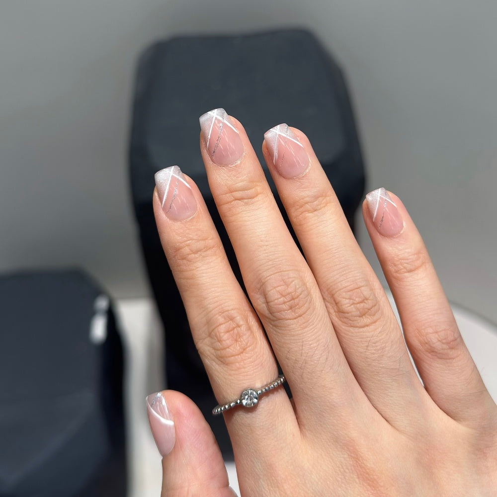 Luxury French Cat Eye Blush Nails – Hand-Pressed 3D Glow Press-Ons