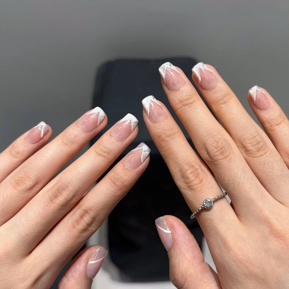 Luxury French Cat Eye Blush Nails – Hand-Pressed 3D Glow Press-Ons