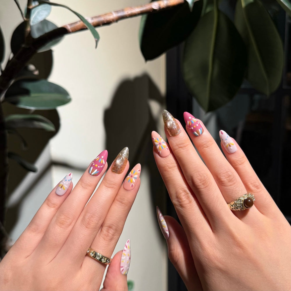 Bohemian Rhapsody Nails - Hand-Painted Luxury with Platinum Glitter