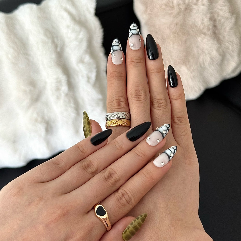 Savage French Manicure - Alligator Texture & Ice VVS Diamonds