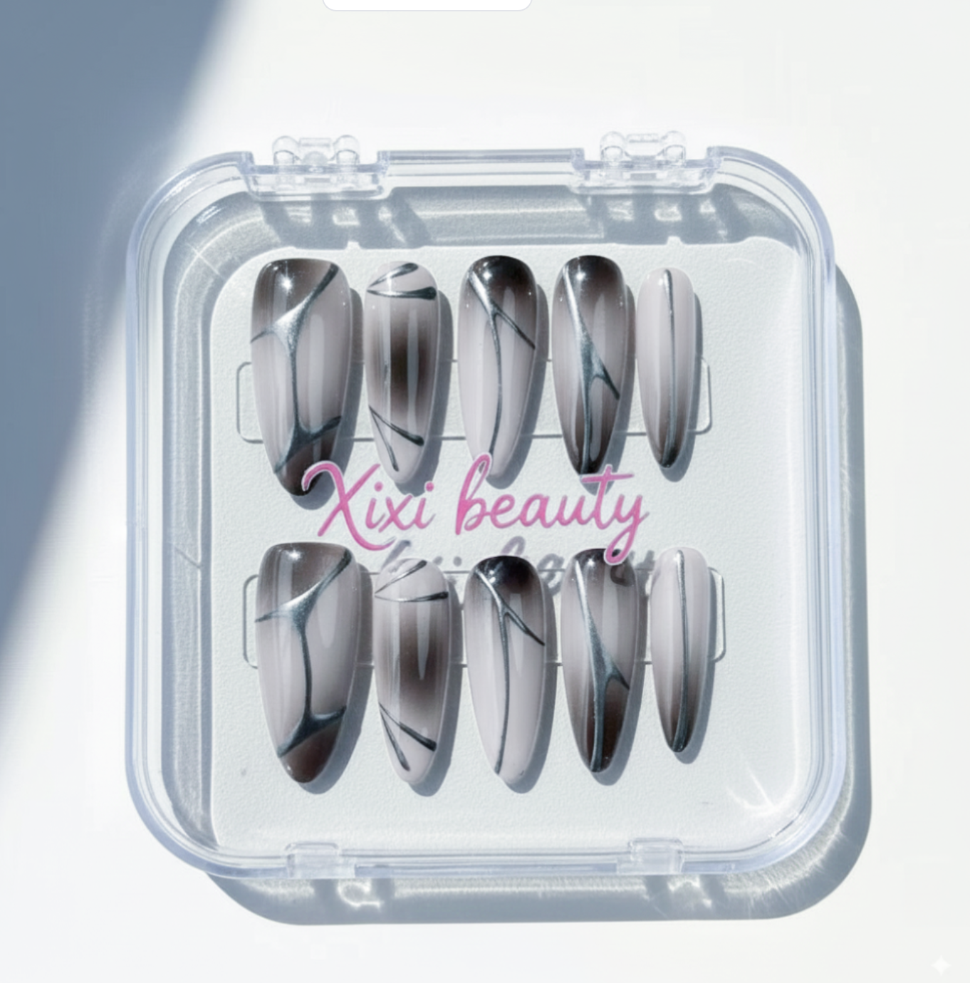 Luxe Ombré Press-On Nails - Hand-Painted Metallic Strokes & Edgy Glam