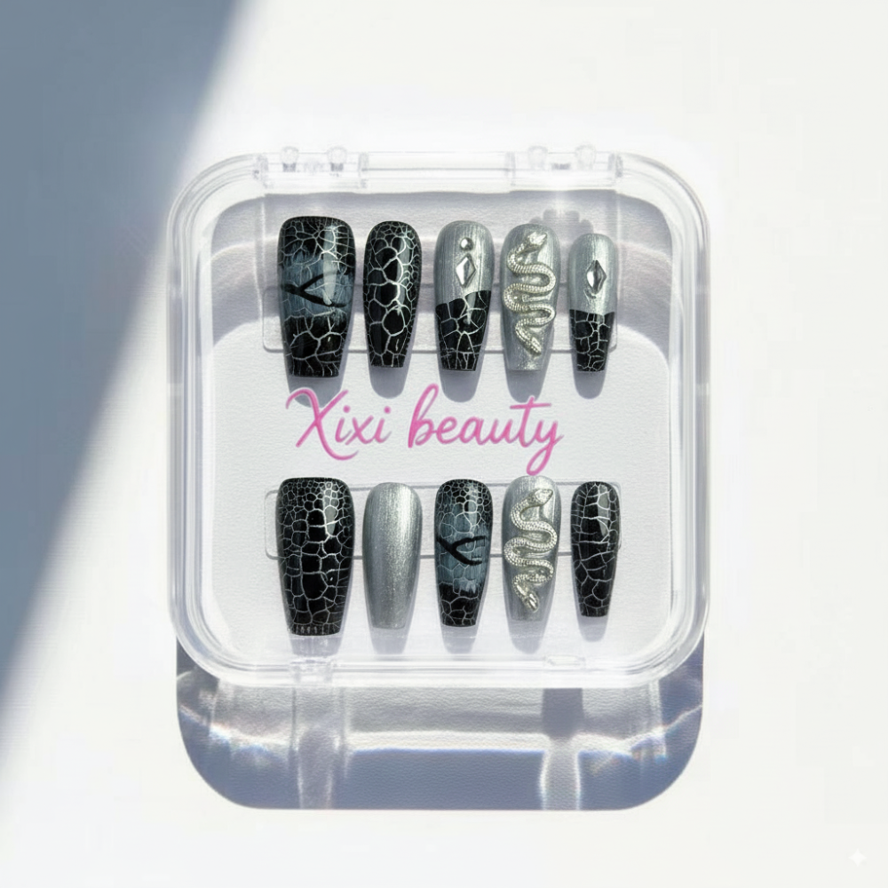 Serpent Scale Press-ons - Iridescent Crackle & Crystal Eyes