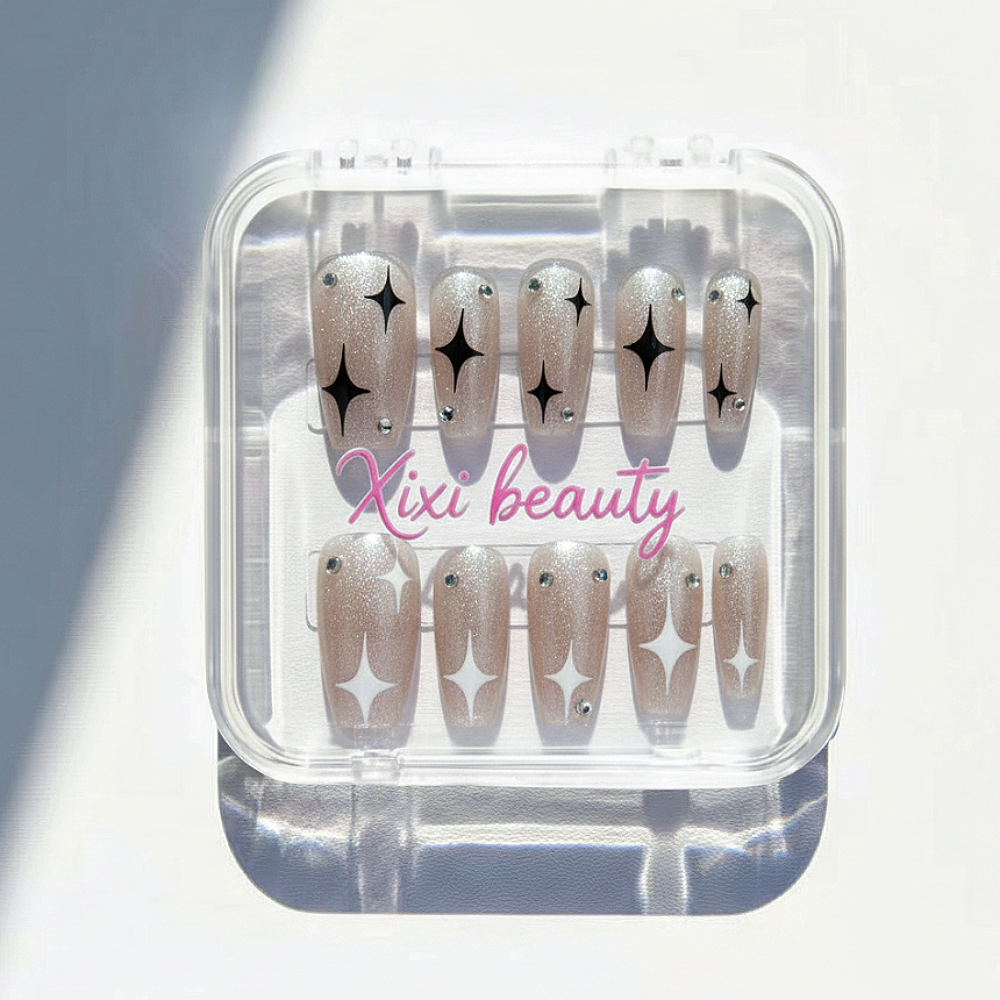 Glitter Star AB Press-On Nails – Crystal Diamond & Holographic Tips