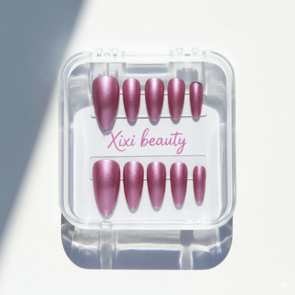 Elegant Lavender Cat-Eye Nails - Pearl Dust Glow