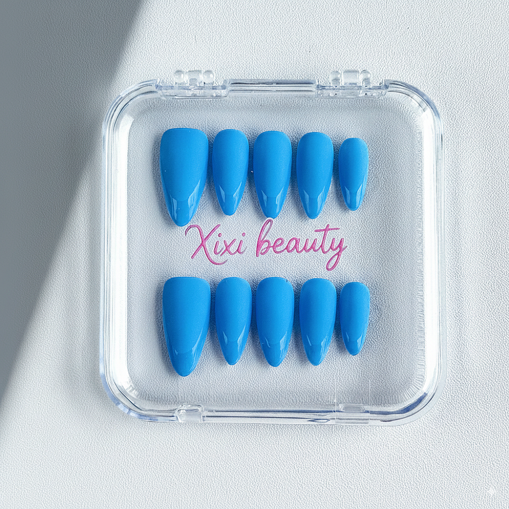Savage Blue French Press-Ons - Velvet Matte × Mirror Shine