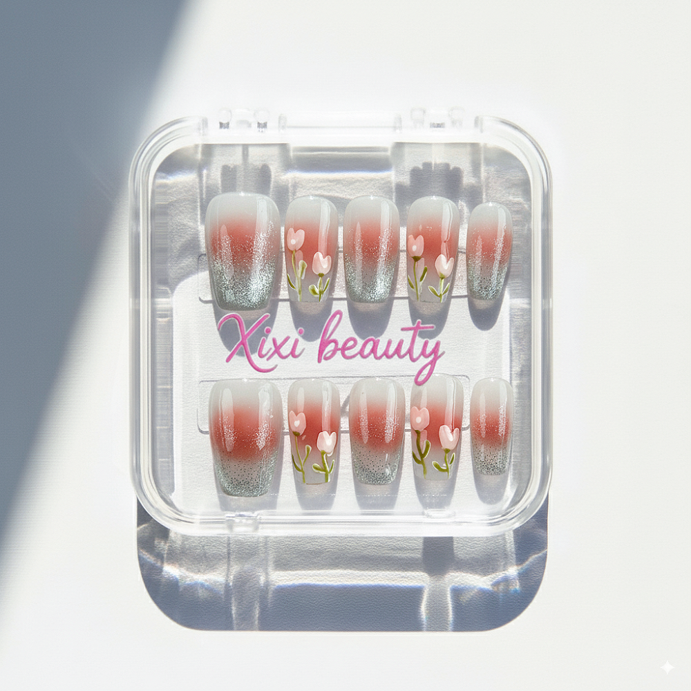 Blushing Cat Eye Press-Ons | Hand-Painted Tulip Gradient