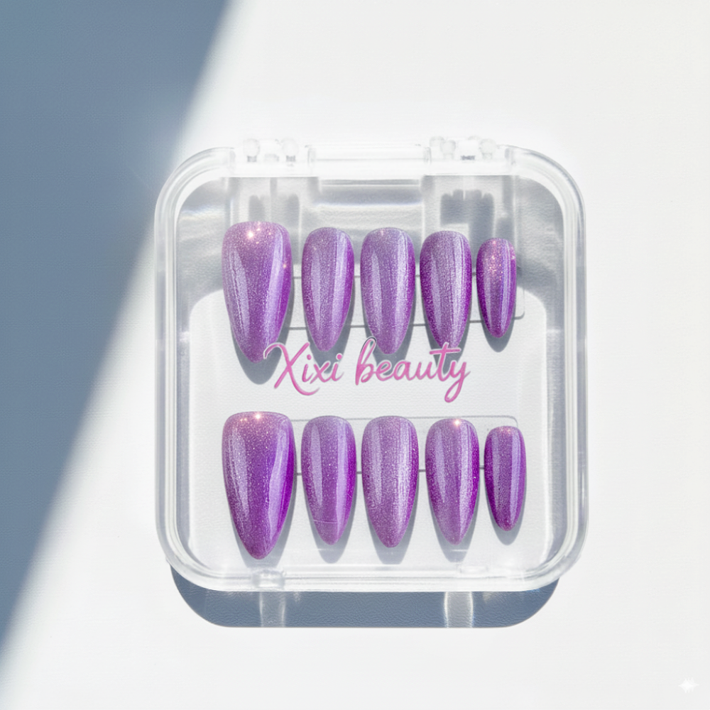 Timeless Lavender Cat-Eye Nails - Pearl Micro-Glitter & Silk Sheen