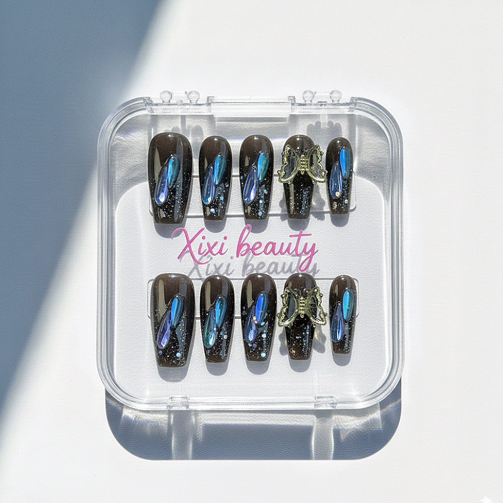 Devil's Butterfly Nails - Obsidian Aurora & Diamond Wing Glow